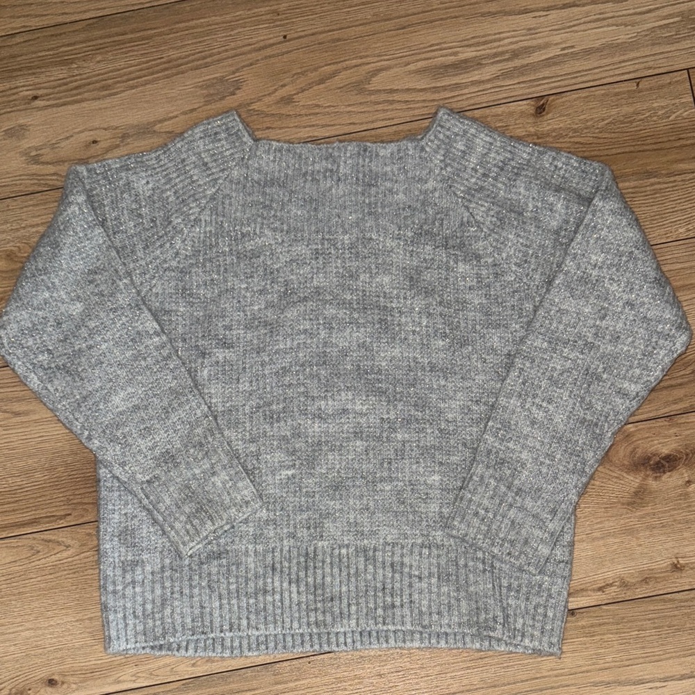 Chelsea28 Heather Gray Sparkle Boat Neck Sweater